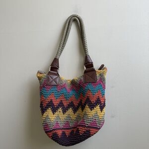 The Sak Multicolored Crochet Purse Chevron Design Boho